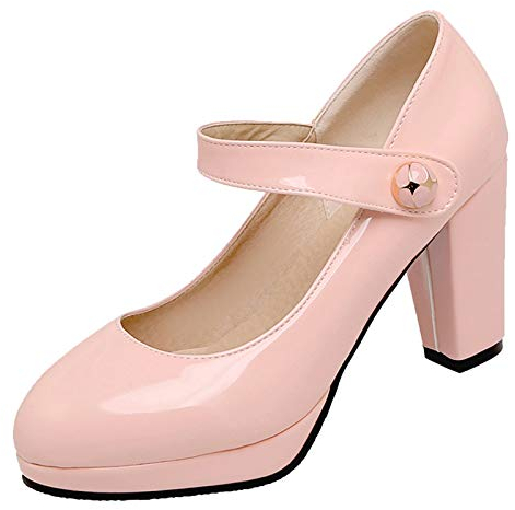 CUTEHEELS Damen Pumps mit Blockabsatz Pumps mit Hohem Absatz(Rosa,44)