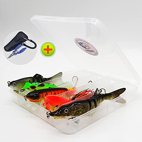 YAOGUANG Fishing Lures for Bass and Fishing Gifts for Men,5pcs Bass Lures with Fishing Gear Box, Pliers, Spring Rope, Protective Cover,9-Piece Fishing Gear Set (Style 4)