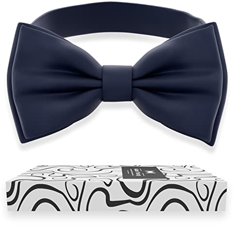 Adam Young Jungen marineblaue Fliege im vorgebundenen Stil - formelle Satin-Klassik-Fliege für Smoking, aus Kunstseide, (Mittel, Marineblau)