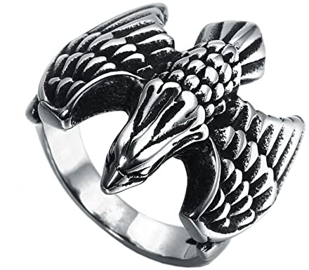 PAURO Herren Edelstahl Retro Herrschsüchtiger Adler Muster Vogel Ring Silber Schwarz Größe 57 (18.1)