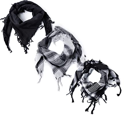Halstuch Kopftuch Shemagh Palituch Taktischer Arabischer Arafat Schal Dreieckstuch Palästinenser PLO 100% Baumwolle (Set Schwarz/Weiß & Weiß/Schwar & Schwarz/Schwarz)