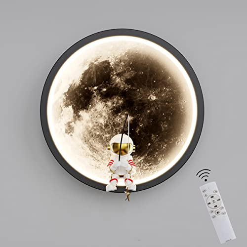 LED Wandlampe Kinderzimmer Mond, Astronaut Wandleuchte Junge/Mädchen Schlafzimmerlampe Deko, Dimmbar mit Fernbedienung, 20CM, 3000K-6000K, 12W, 3D Drucken Mondlampe, Rund Nachttischlampe für Kinder