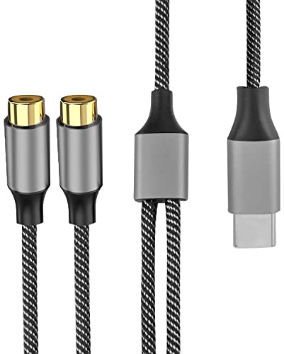 4smarts Aktives Audio Kabel MatchCord USB-C auf 2 Cinch Buchse 20cm Textil schwarz