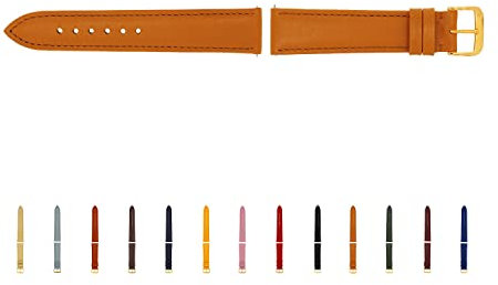 SELVA Uhrenarmband, 14-24 mm, Leder, zum Wechseln, Ersatzarmband für Smartwatch, Made in Germany, Größe:24 mm, Farbe:Honig mit Goldener Schließe