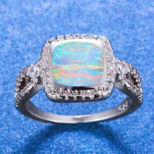 STOPI Netter Weiblicher Blauer Weißer Feueropal-Ring Boho-Silber-Farben-Finger-Ring-versprechen-liebes-verlobungsringe Für Frauen