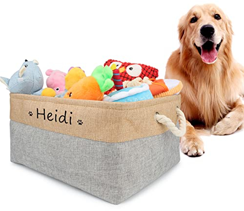 Cuperay Personalisierte Aufbewahrungskorb mit Namen und Muster, Faltbar Hunde Spielzeugkorb mit Baumwollgriff, Aufbewahrungsbox für Die Organisation Von Lebensmitteln Kleidung und Hundezubehör(Grau)