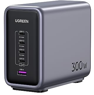 UGREEN Nexode 300W USB C Ladegerät PD 3.1 Netzteil 5-Port GaN Charger kompatibel mit MacBook Pro 2021 16, MacBook Air, Surface Book, iPhone 15 Pro Max, 15 Pro, 14, Rog Ally