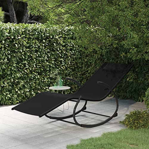 SHUJING Schaukelliege Schwarz Stahl und Textilene, Liegestuhl Balkon, Gartenliege, Sonnenliege, Deckchair, Saunaliege, Sonnenstuhl,