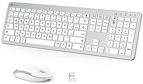iCleve Teclado y Ratón Inalámbrico GK08 Recargable Teclado Ergonómico Silencioso Diseño de Tamaño Completo con Teclado Numérico 2.4G Conexión Estable Teclado y Ratón Mac Delgado para Windows/Mac