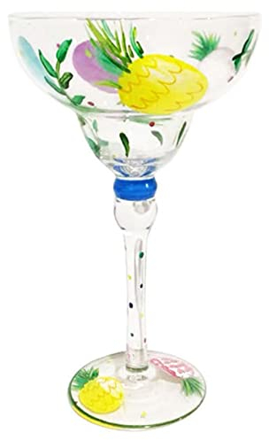 BYYLECL Hand Blown Painted Margarita Glass 270ml Cocktail Glasses for Couple Gift, Margarita Party Pineapple