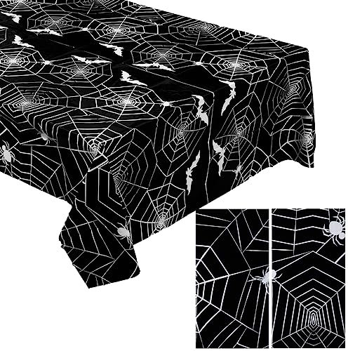 Halloween Tischdecken 2 Stück Spinnennetz Tischdecken Kunststoff Einweg Tischtücher Rechteckige Horror Tischdecken Halloween Party Tischdeko für Innen Außen, 130 x 220 cm