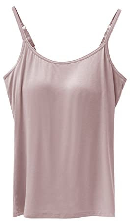 Cami Soutien-Gorge intégré en Coton réglable avec Cadre Soutien-Gorge Stretch, Rose Clair, S