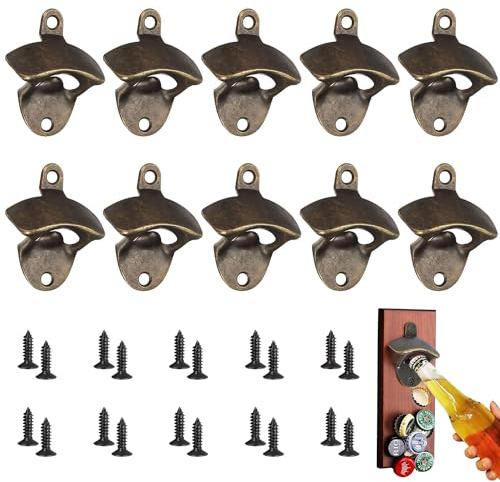 Décapsuleur Mural, 10 Pièces Decapsuleur Mural, Decapsuleur Biere, Ouvre Bouteille Mural, Decapsuleur Mural Biere Convient aux Bars Cafés Restaurants Cuisines Jardin (Bronze)