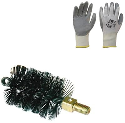 PINTO FERRAMENTA Scovolo kit Spazzacamino Pulizia Pulitore Pulisci Canna Fumarie Spazzola Tonda o Quadrata Asta Tubi Stufa Legna Camino Pellet Guanti (TONDO, 8 CM)
