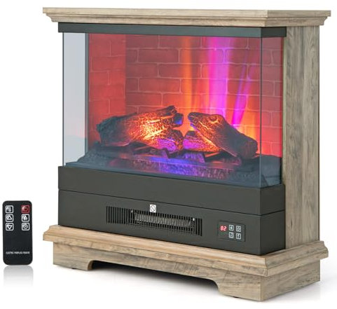 TANGZON 2000W Electric Fireplace, 27”/68cm Recessed Fire Heater with 3-Level Flame Effect, Timing Function & Overheating Protection, Insert Wall Mounted Fire Stove (Natural)