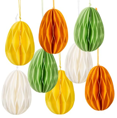 Logbuch-Verlag 8 Bunte Ostereier Honeycomb Waben Eier gelb grün orange weiß Osterdeko zum Aufhängen 10 cm