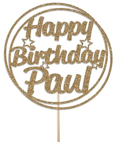 Personalised Birthday Cake Topper - Birthday Party Cake Decoration - Double Sided Glitter 950 GSM - Customised with Any Name Any Age (Gold)