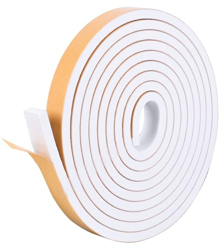1 Rolls Self Adhesive Foam Tape Weatherstrip 13mm(W) x6.5mm(T) x5m (L) High Density Foam Insulation Strips Seal Weather Stripping with Strong Adhesive for Door and Window Soundproofing