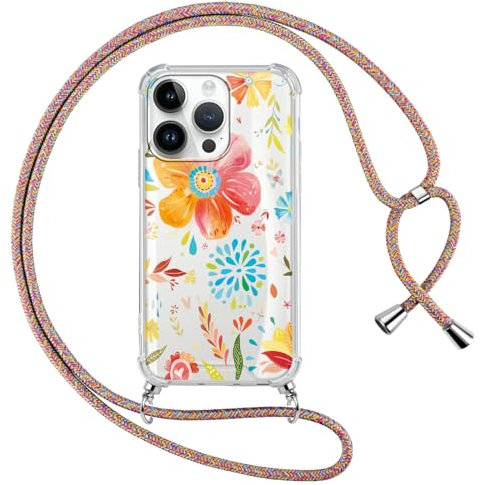 ZhuoFan Handykette für iPhone XS/iPhone X Hülle mit Band, Transparent Aesthetic Blume Muster Handyhülle mit Kordel zum umhängen Necklace Case Silikon TPU + PC Stoßfest Schutzhülle, 06