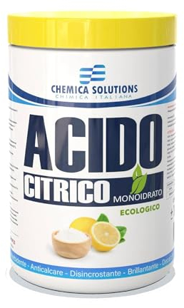 Acido Citrico Monoidrato Ecologico Multifunzione, Detersivo pavimenti, Pulizia Calcare lavatrice,Brillantante Decalcificante,Alimentare E330 1Kg Chemica Solutions