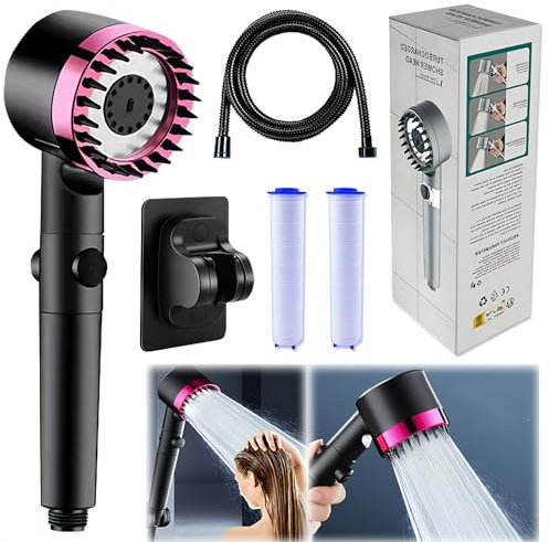 Shower head, Filtered Shower Head with Handheld, High Pressure Water Flow and Multiple Spray Modes, Shower Head with Filter, 3 Settings 4 in 1 Detachable Showerhead with 47” Hose,Bracket and 2 Filters
