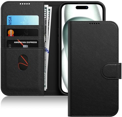 JETech Wallet Case for iPhone 15 Plus 6.7-Inch, Shockproof PU Leather Magnetic Flip Cover with Card Holder, Stand Feature and Full Camera Protection (Black)