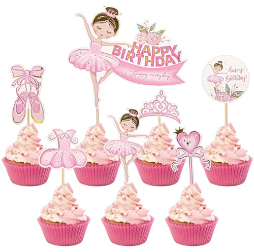 Prasacco 28 Stück Ballerina Cupcake Toppers, Tanzende Mädchen Ballerina Geburtstag Tortendeko Ballerina Geburtstag Deko Mädchen Tanzende Deko Kuchen Topper Geburtstagsparty, Kuchendekorationen