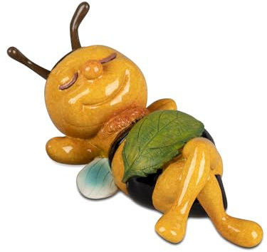 generisch Dekofigur Biene liegend mit Blatt | Figur Zierfigur Skulptur Tierfigur | 17x8,5 cm