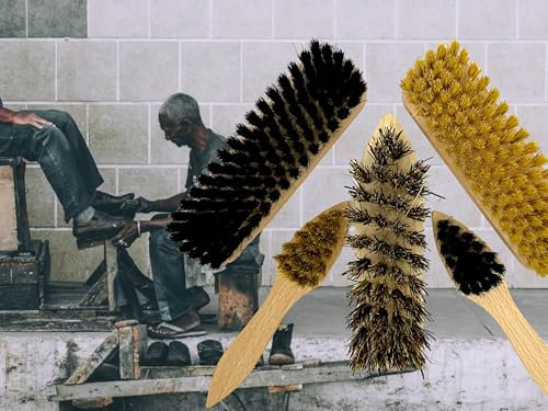 5 teiliges SCHUHPUTZ Set TIEGELBÜRSTE + GLANZBÜRSTE + SCHMUTZBÜRSTE WEICHE ROSSHAAR Borsten HELL/DUNKEL + Harte UNIONBORSTEN - Made IN Germany - 100% Natur - PLASTIKFREI