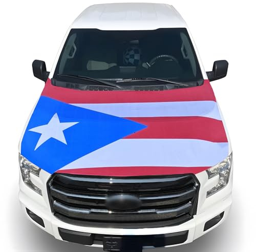 Tobetahy Housse de capot de voiture de Porto Rico – 150 x 130 cm – Drapeau de Porto Rico pour décoration de voiture, drapeau patriotique de Porto Rico – Bannière de capot de voiture avec 2 attaches