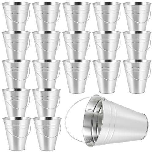 KEILEOHO 20 Stück Mini Eimer Verzinkt, Kleine Zinkeimer Metalleimer Blumentopf mit Griff, 11,5 x 6,5 x 12,8 cm Blecheimer Klein für Pflanzen, Deko