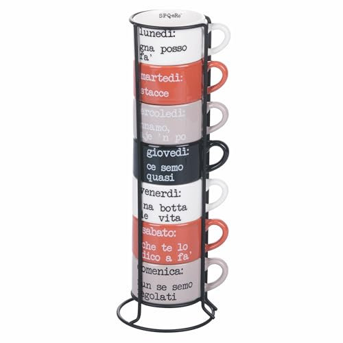 Villa d'Este Home Tivoli Juego de 7 Tazas de café de 90 ml apilables de Porcelana con Soporte, S.P.Q.eRe