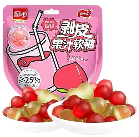 Mango Peeling Fruit Gummies,Peelable Grape White Peach Soft Candy,Chewing Candy,Healthy Confectionery,Dessert,Chinese Sweets,Delicious Casual Snack Gifts (White peach,20 packs)