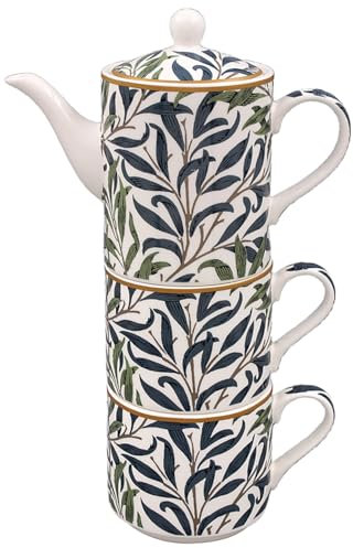 The Leonardo Collection William Morris Willow Bough Tea for Two | Ceramic Teapot and Cup Set | Beautiful Gift for Home and Office | Stylish Printed Teapot