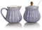 Sweejar Home Royal Lot de 3 sucriers et crèmes en céramique avec pichet à crème, sucrier et couvercle et cuillère Violet