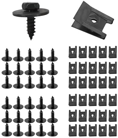 Flaconi Vis de Carrosserie pour Ailes de Voitures,Vis et D'ecrous Clips en U pour Automobile,Kit Universel U-Nuts Garde-Boue Boulons de Carrosserie,Convient aux Panneaux de Voiture,Aailes (60pcs)