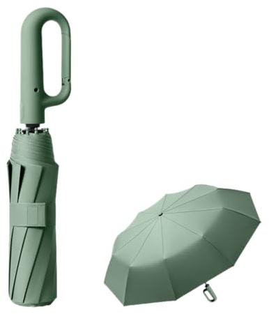 Large Umbrella, 10 Ribs, Storm Resistant - Automatic Open/Close, Golf Umbrella, Outdoor UV Protection, Folding Parasol, Pocket Umbrella, UPF 50, Carabiner Handle for Men and Women, emerald color