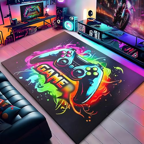 Funvalley Surperfect Tapis de zone de jeu pour adolescents et garçons, antidérapant, multi jeu, imprimé manette de jeu, pour garçons et filles, salle de jeux, chambre à coucher, salon, 80 x 120 cm