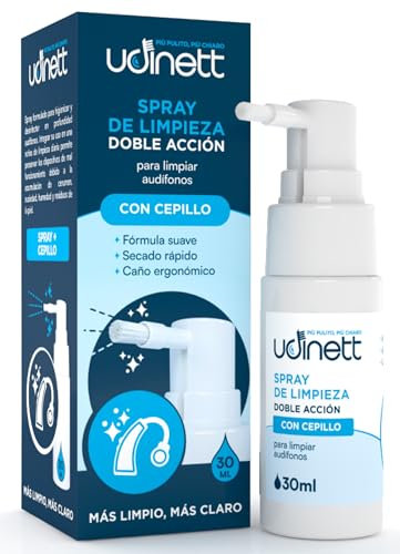 Hearing Aid Cleaning Spray 30ml with Integrated Brush Udinett Alcohol-Free Formula Eliminates Earwax and Dirt with Immediate Effect Sanitizer for Cleaning Earphones Bluetooth Headphones