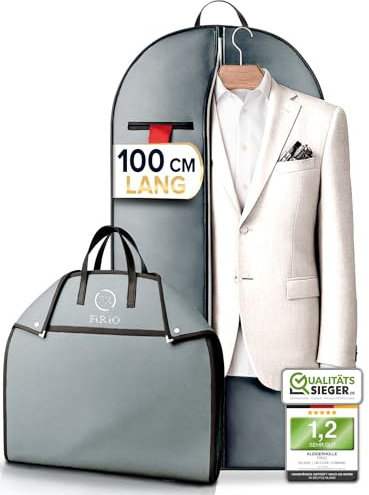 FiRiO® 1 x Premium Anzugtasche - BIS 50% DICKERES MATERIAL - Faltbarer Business Kleidersack für Anzug, Hemd & Co - Atmungsaktive Kleiderhülle für Reise & Aufbewahrung - Kleidersäcke - Größe: 100x60cm