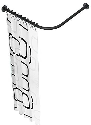 GODFSAHG Tringle de Douche Noire, Tringle de Douche incurvée en Acier Inoxydable, Barre de Douche télescopique réglable, Barre Extensible en Forme de L, sans perçage/perçage pour Salle de b