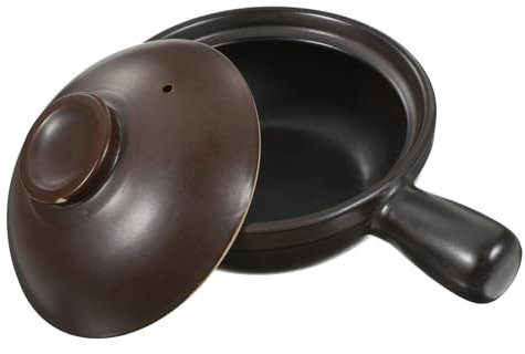 BEBEMOKO Cazuela Tapa Para Sopa y Arroz, Olla De Barro Pequeña De Cerámica De Alta Temperatura, Mango Único, Resistente Al Fuego, Menaje De Cocina Hogar, Uso Cocción Tradicional, 1 Unidad