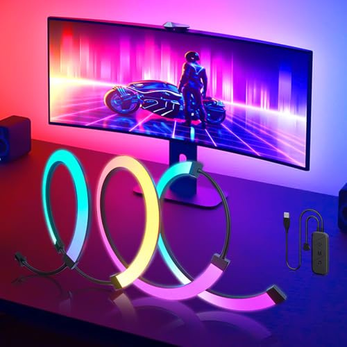 LED TV Hintergrundbeleuchtung, 27 Zoll PC Monitor Hintergrundbeleuchtung,RGBIC LED-Lichtstreifen synchron mit Bildschirmfarbe und Musik für Spiele, Filme usw