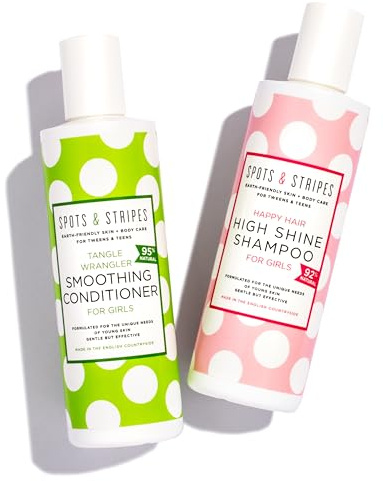 Spots & Stripes - Happy Hair High Shine Shampoo and Tangle Wrangler Smoothing Conditioner for Girls, Leaves Hair Smooth, Sweet-Smelling, and Shiny, Silicone and Sulphate Free (2 x 250ml)