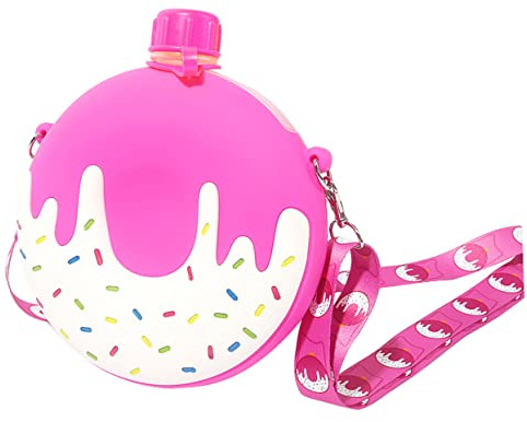 Abaodam Donut Kinder Wasserflasche 320ml aus Silikon und Pp mit Schutzdeckel Tragbar mit Schultergurt für Outdoor Trinkbecher Senioren Auslaufsicher