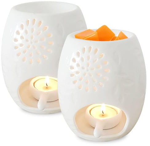 PORFOYO 2 Pcs Keramik Duftlampe, Duftlampe aus Keramik mit Kerzenhalter, Keramik-Ölbrenner, Duftlampe, Wachs Duftlampe für Duftöl Duftwachs, Zuhause Schlafzimmer, Weiß