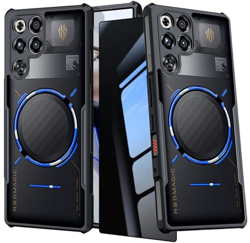 Guizzcg für ZTE Nubia Red Magic 11 Pro/11 Pro+ Hülle, Soft TPU Stoßstange + Acryl Rückseite Airbag Stoßfest Sturzfest Schutzhülle [1 Stück Sichtschutzfolie],Sichtschutzfolie Schwarz
