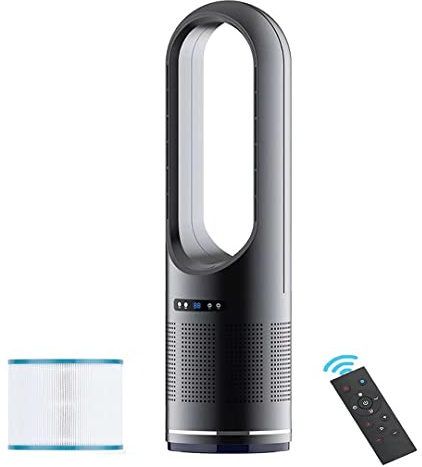Bladeless Fan Cooler and heater Fans, portable bladeless tower Fanwith remote,air purification Fanwith HEPA filter,stepless speed regulation cooling Fans,8h timer,80°