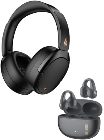 Edifier WH950NB Gen 2 ANC Headphones (Black) + R1 Open-Ear True Wireless Earbuds (Gray) – Hi-Res Audio, All-Encompassing Sound Experience