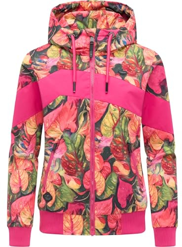 Ragwear leichte wasserdichte Damen Übergangsjacke kurz Bomberjacke mit Allover-Print und Kapuze Nuggie Block Flower XS-XXL